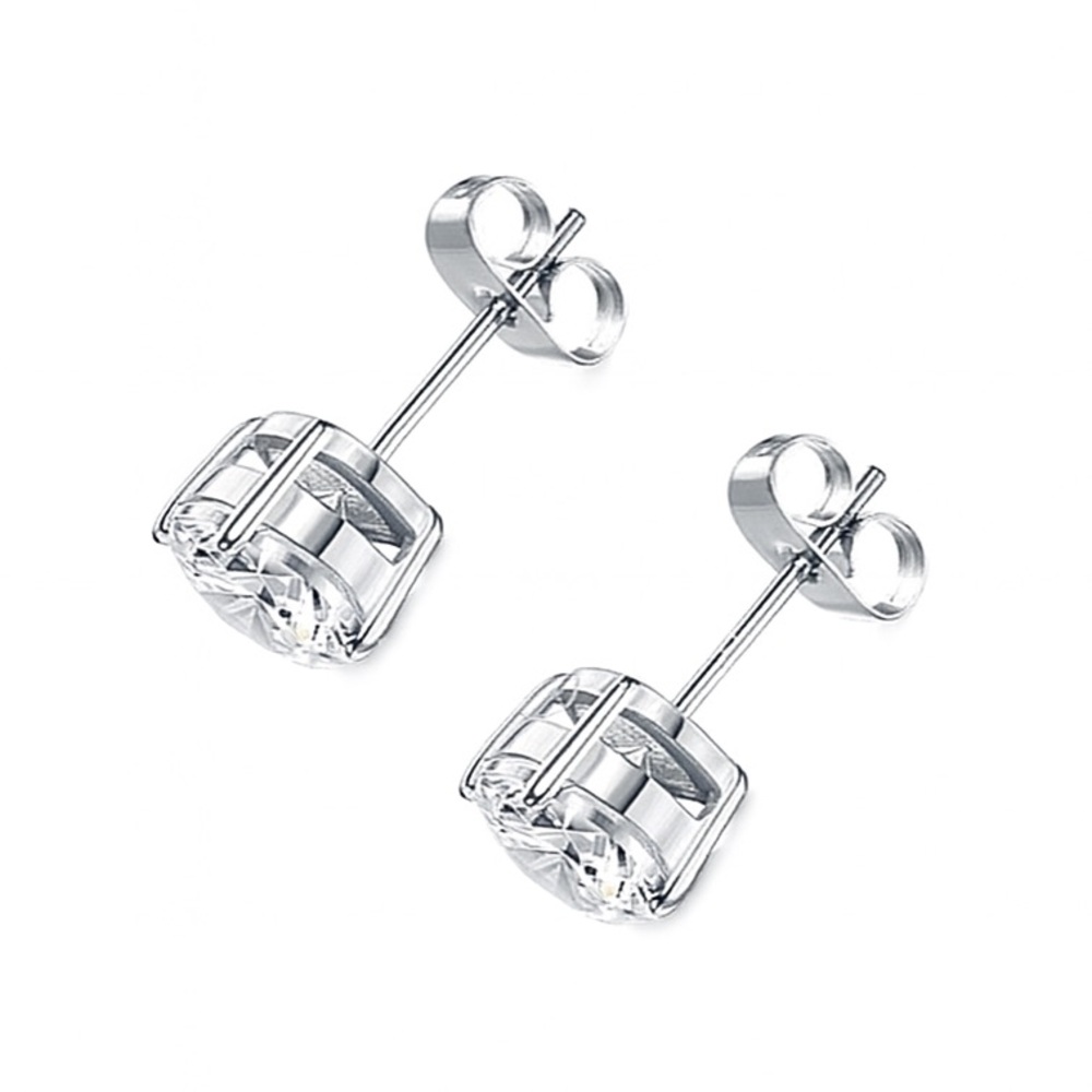 14K White Gold Plated Stud Earrings | 7mm Clear CZ